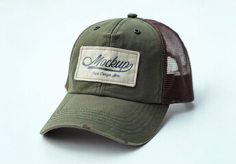 Vintage Trucker Cap Mockup with Customizable Patch Design and Mesh in the Back with Generative AI