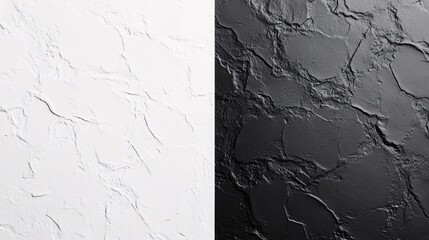 A split-screen image showing a white textured surface on the left and a black textured surface on the right. Generative ai