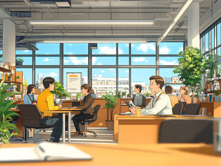 Obraz premium Illustration of office workers having a meeting