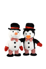 New Year's soft toy snowman and penguin.