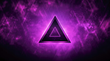 A dark purple triangle emerges from a luminous fog, embedded in mystical atmosphere with radiant light and abstract glow amidst a captivating cosmic scene.