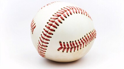 A white baseball with red stitching, isolated on a white background. Generative ai