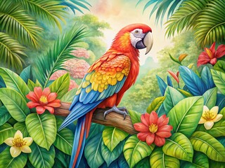 Fototapeta premium Watercolor whimsy: A delightful parrot portrait for your home.