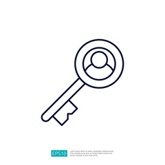 An outline of a key with a circular head and a person icon inside, symbolizing access or authorization.