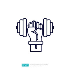 A minimalist illustration of a hand holding a dumbbell, symbolizing strength training and fitness.