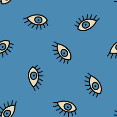 Hand Drawn Eye Doodles Seamless Pattern.
