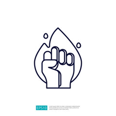 This image features a stylized depiction of a raised fist within a flame, symbolizing strength, activism, or social justice.