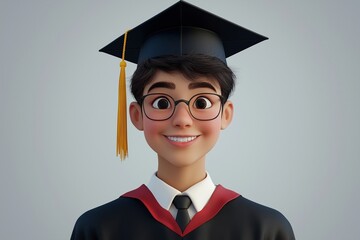 young person smiling with graduation gown in 3d by generative ai
