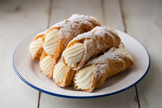 a plate with traditional Italian dessert cannoli siciliani.