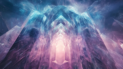 Quantum encryption visualized as an impenetrable fractal fortress of futuristic architecture. Crystal Fortress. Illustration