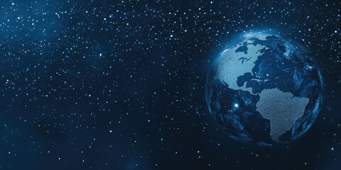 Obraz premium Global view of planet from galaxy, highlighting unity and ecological harmony.