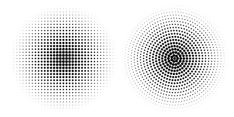 Halftone gradient. Dotted gradient, smooth dots spraying and halftones dot background seamless horizontal geometric pattern vector template set.