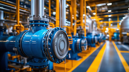 Industrial complex glowing in twilight with illuminated structures and lights