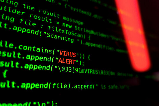 Virus installed in computer code. Security online concept