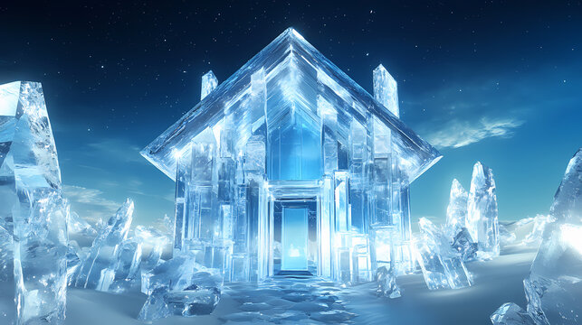 House inside a crystal shield, representing invulnerability, 3d illustration,. Crystal Fortress. Illustration