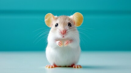 Fototapeta premium Adorable Mouse with Big Ears on Bright Background