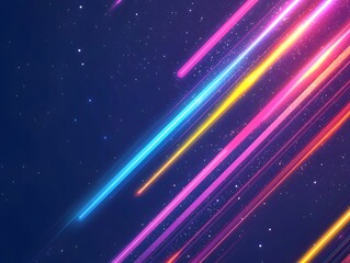 Obraz premium Vibrant Neon Light Streaks Across a Midnight Blue Backdrop with Copy Space