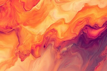 Fototapeta premium Fluid blend of warm sunset hues forming a surreal abstract backdrop, featuring bold oranges and soft pinks that evoke feelings of serenity and warmth