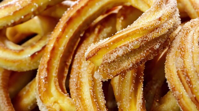 Close-up view of churros with sugar coating, showing texture and crispy surface