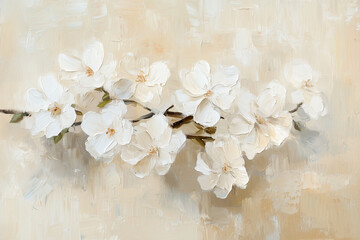 Oil painting of white flowers on a cream background