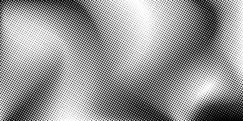 Retro Background with Halftone Gradient and Wavy Dot Pattern. Black and white pixelated texture in Japanese comic style.