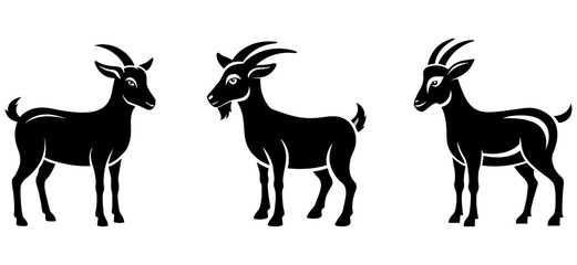 Black silhouette of a goat. Vector set of goats illustration. graphic elements of a goat on white background. black vector icon