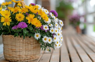 Flower Arrangement on Wooden Table