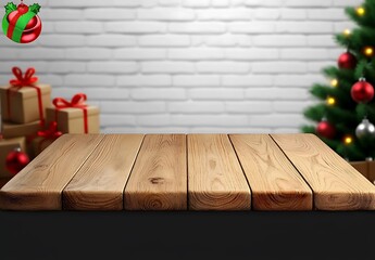 Wooden Tabletop Christmas Decor Background