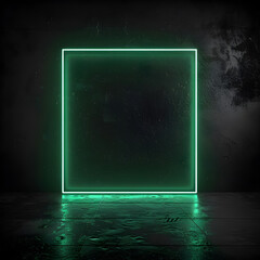 Green neon square, dark background