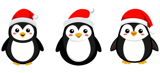 Set of Christmas penguins. Penguins. Vector graphics in cartoon flat style