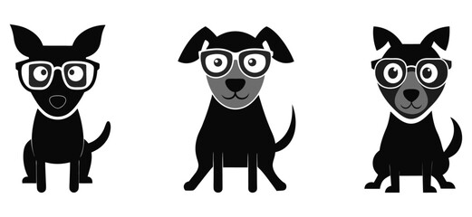 Cheerful dog, black and white vector