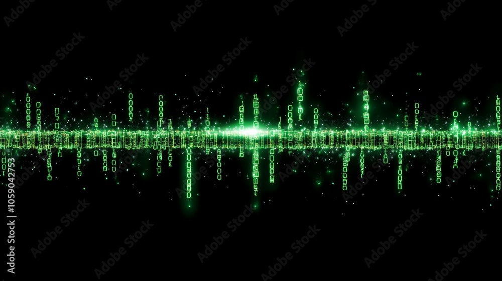Poster abstract digital binary code background green glowing data stream