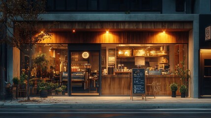 Charming Coffee Shop Exterior with Unique Architectural Design in Urban Setting