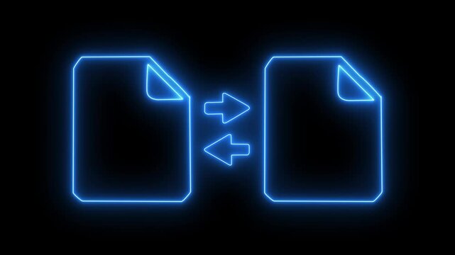 File sharing or transfer animated in glowing neon line symbol icon