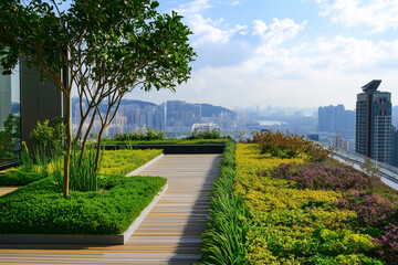 Obraz premium Modern roof garden with city skyline views