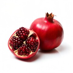 Pomegranate fruit with seeds on a white background, fresh and vibrant, studio photography
