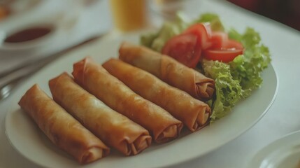 Crispy Spring Rolls Served with Fresh Vegetables