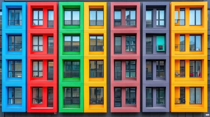 Naklejka premium Colorful modern apartment building facade with windows.