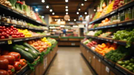 Vegetable section against a blurred shelf and display background in the store