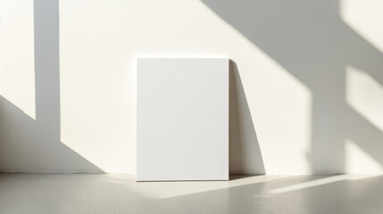 Wall art mock up, blank white canvas displayed in clean, minimalistic space