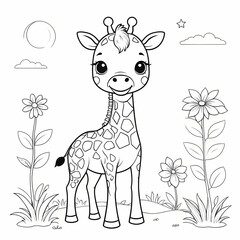 Naklejka premium Cute Giraffe Coloring Page for Kids
