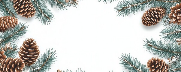 Naklejka premium Winter frame, pinecones and fir branches, flat design illustration
