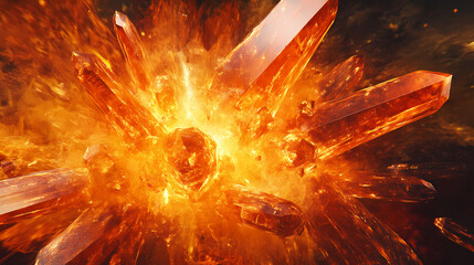 Stunning high definition fire explosion visuals featuring dramatic flame bursts on crystal background. Crystal Fortress. Illustration