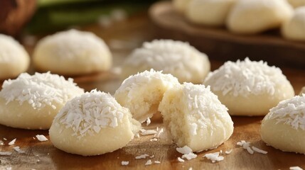 Delicious Coconut Cookies on Wooden Table