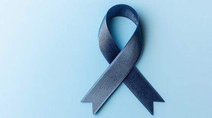 Blue awareness ribbon symbol on a light blue background, representing causes like prostate cancer or child abuse awareness, with an emphasis on the concept of support or solidarity.