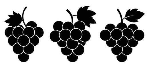 Grape Silhouette Collection on White Background