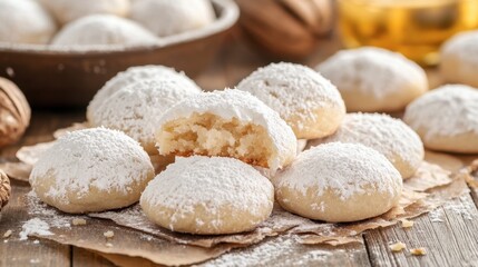 Fototapeta premium Powdered Sugar Cookies on Wooden Table