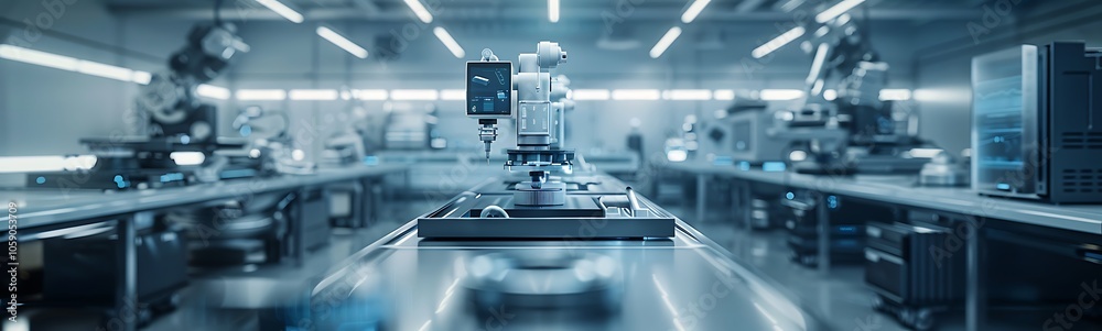 Aufkleber a high-tech laboratory showcasing robotic machinery and a sophisticated setup for precision manufact