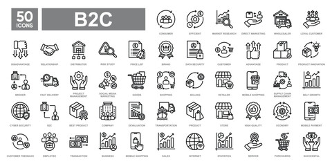 B2C icon collection set.Simple line vector