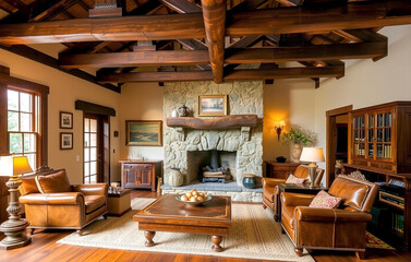 Naklejka premium Rustic farmhouse style living room